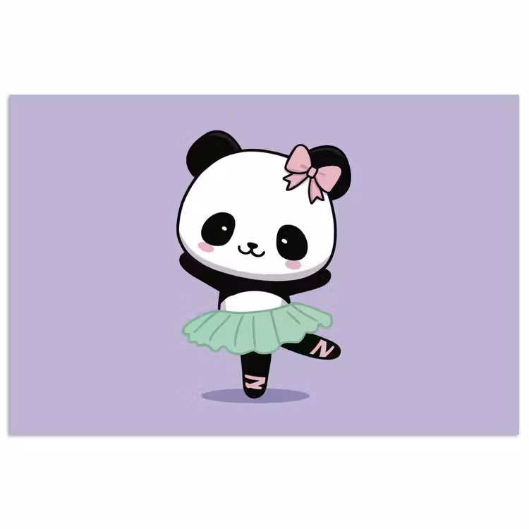 Dansende panda - Paars - Sierlijk - Kawaii poster papier klein -3d