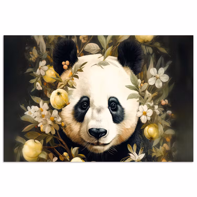 Panda - Pandabeer - Wilde dieren - Natuur - Bloemen poster papier klein -3d