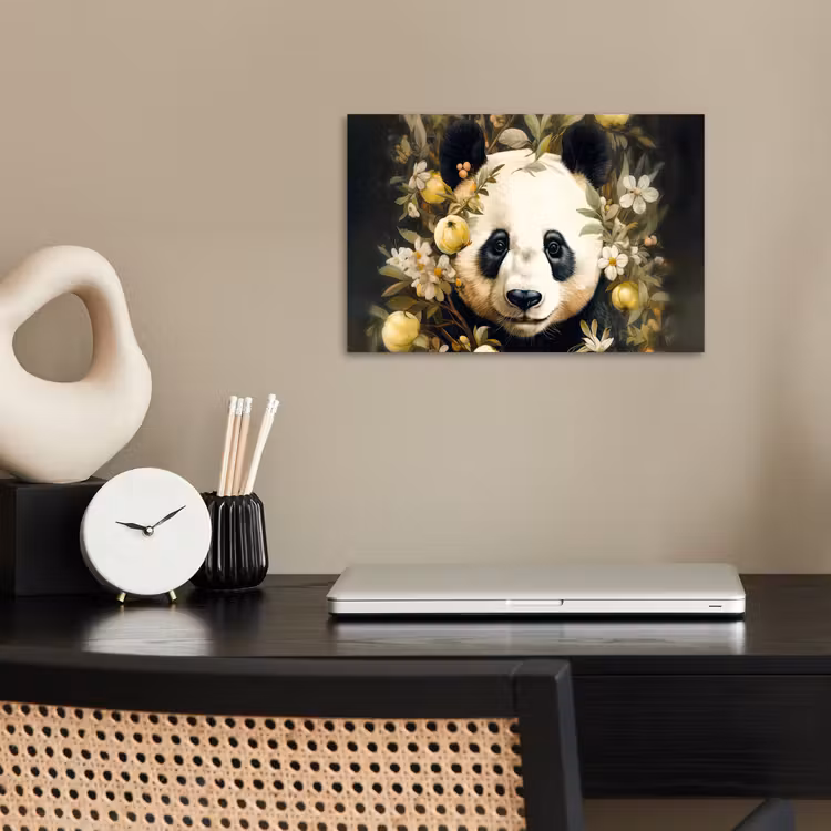 Panda - Pandabeer - Wilde dieren - Natuur - Bloemen poster papier klein -sfeer1