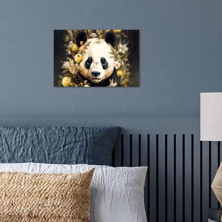 Panda - Pandabeer - Wilde dieren - Natuur - Bloemen poster papier klein -sfeer2