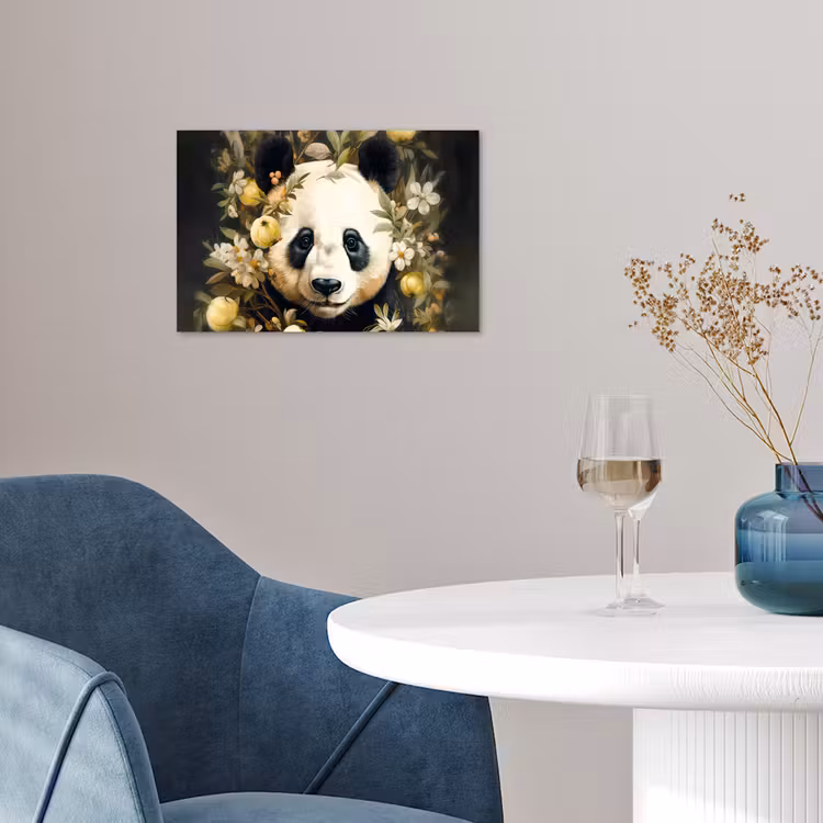 Panda - Pandabeer - Wilde dieren - Natuur - Bloemen poster papier klein -sfeer3