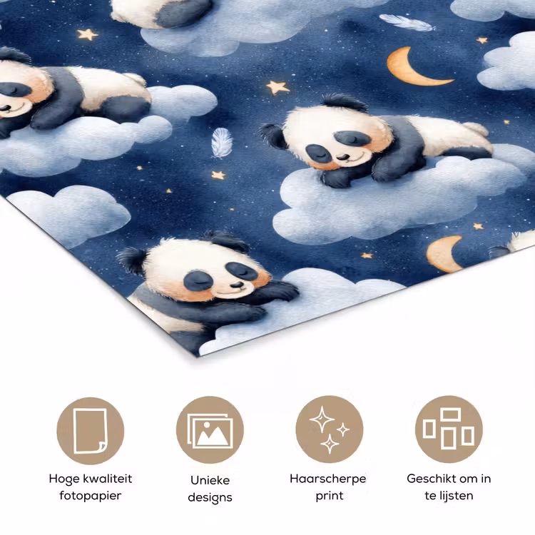 Panda's - Slapen - Blauw poster papier klein 62 -closeup_NL