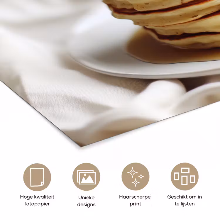 Pannenkoeken - Banaan - Siroop - Wit - Beige poster papier klein -closeup_NL