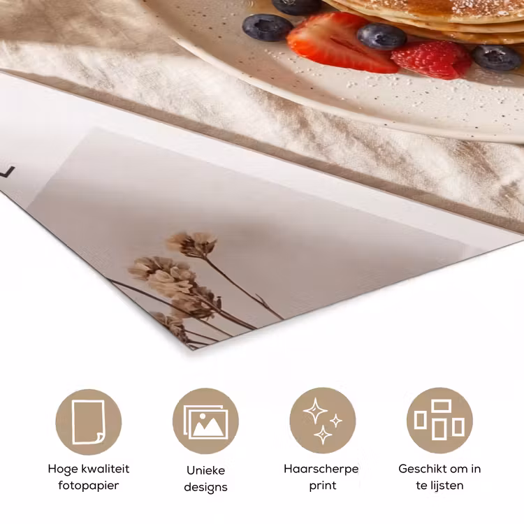 Pannenkoeken - Bessen - Ontbijt - Modern - Beige poster papier klein -closeup_NL
