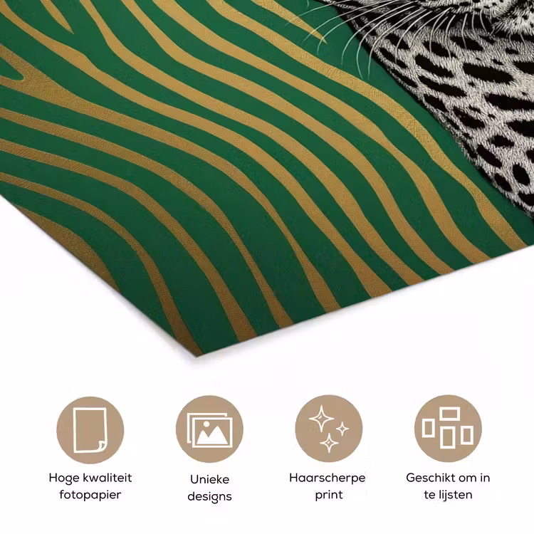 Panter - Zebrapatroon - Groen poster papier klein -closeup_NL