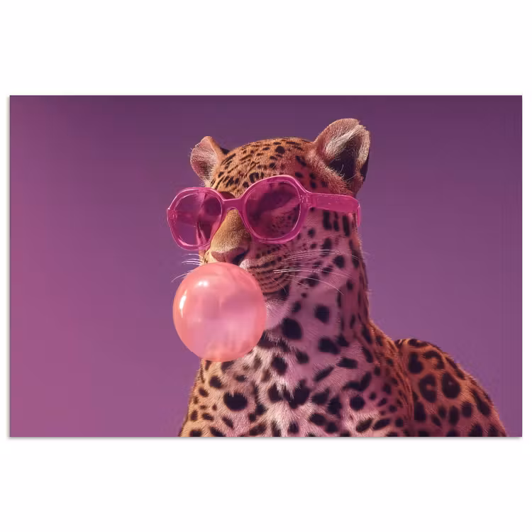 Panter - Zonnebril - Kauwgombel - Roze poster papier klein -3d