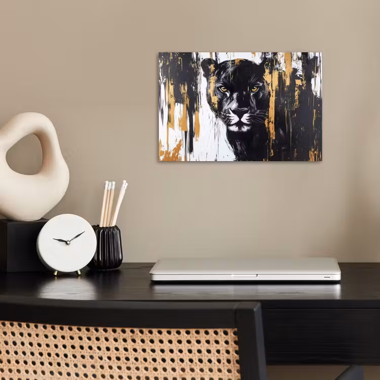 Panter - Zwart - Abstract - Verfstreken poster papier klein -sfeer1