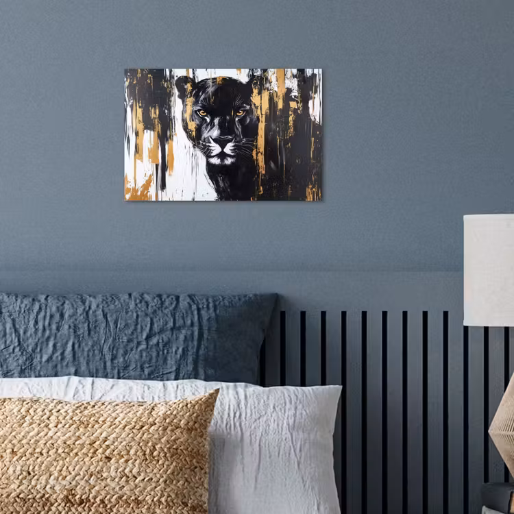 Panter - Zwart - Abstract - Verfstreken poster papier klein -sfeer2
