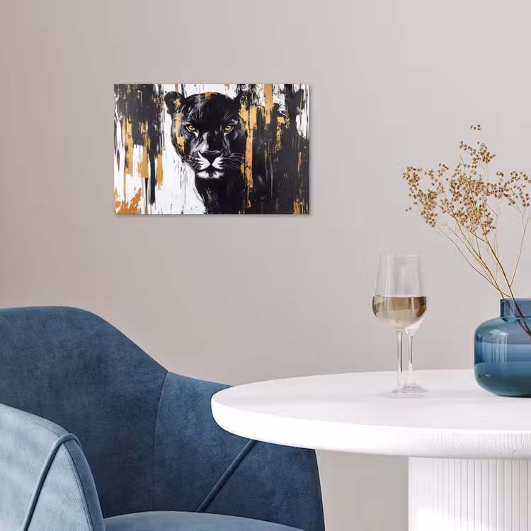 Panter - Zwart - Abstract - Verfstreken poster papier klein -sfeer3