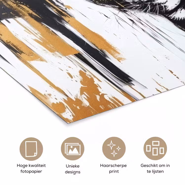 Panter - Zwart - Abstract - Verfstreken poster papier klein -closeup_NL