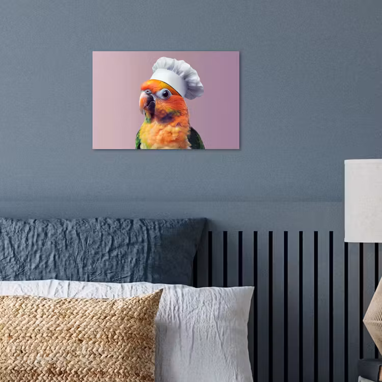 Papegaai - Koksmuts - Nieuwsgierig - Vogel poster papier klein -sfeer2
