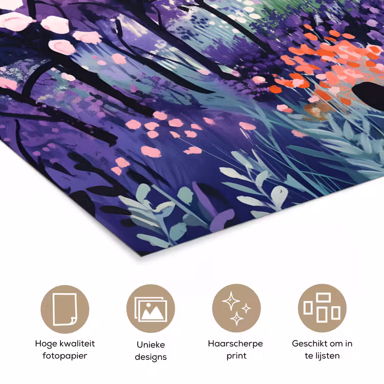 Park - Bomen - Bloemen - Gebouwen poster papier klein -closeup_NL