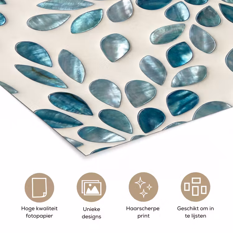 Patroon - Bladeren - Abstract - Modern - Turquoise poster papier klein -closeup_NL