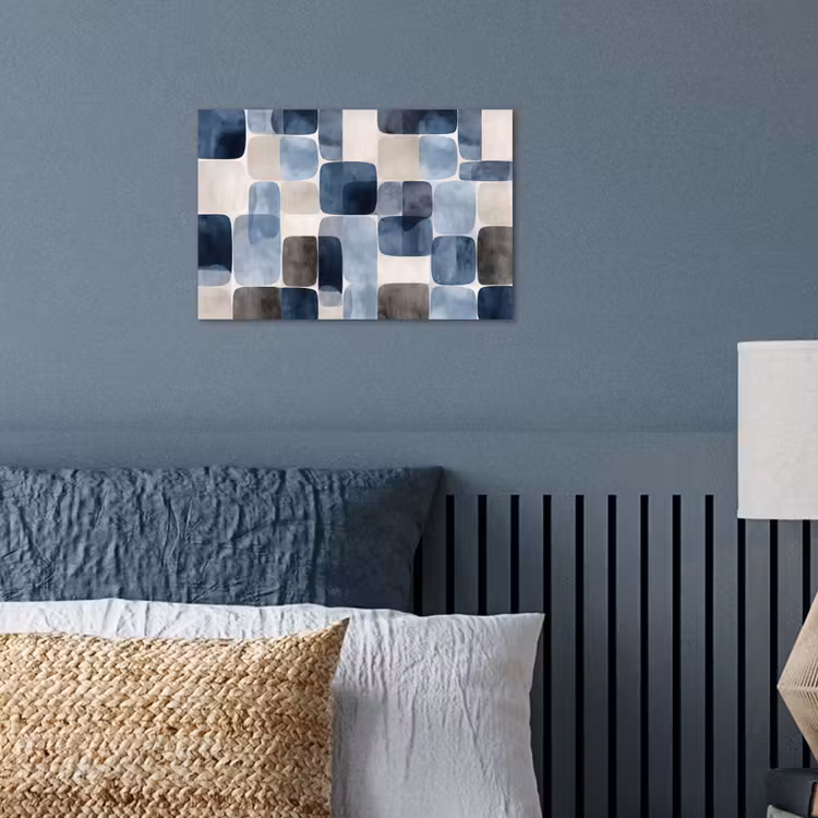 Patroon - Blauw - Vierkanten poster papier klein -sfeer2