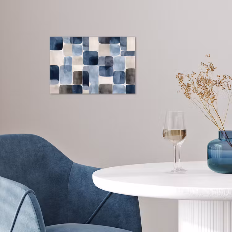 Patroon - Blauw - Vierkanten poster papier klein -sfeer3