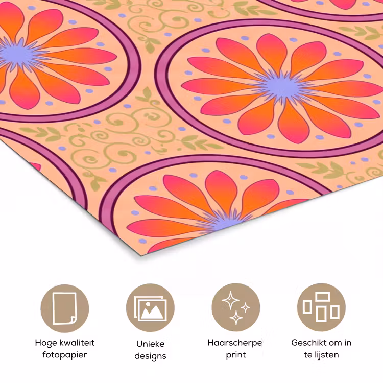 Patroon - Bloemen - Decoratief - Kleurrijk - Modern poster papier klein -closeup_NL