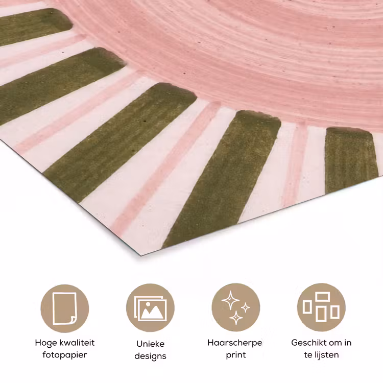 Patroon - Cirkel - Stralen - Abstract - Roze poster papier klein -closeup_NL