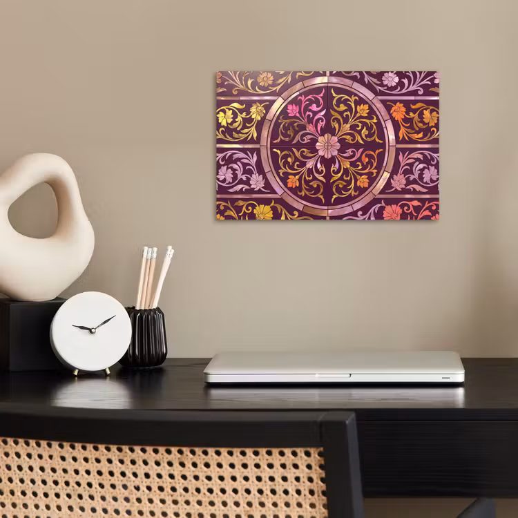 Patroon - Floraal - Oosters - Paars - Goud poster papier klein -sfeer1