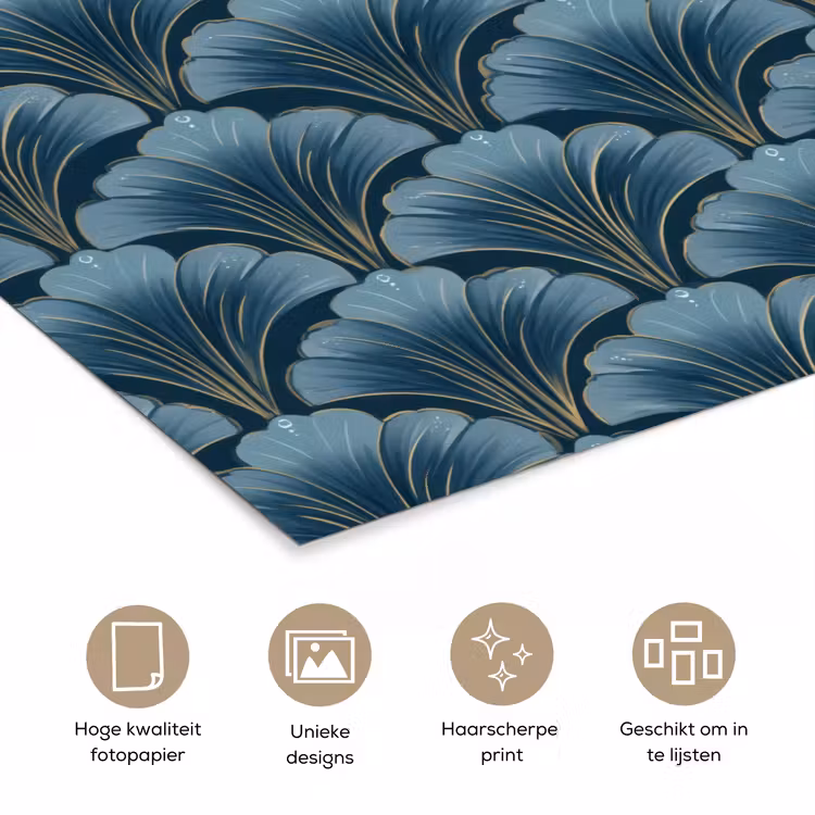 Patroon - Ginkgoblad - Blauw poster papier klein 62 -closeup_NL