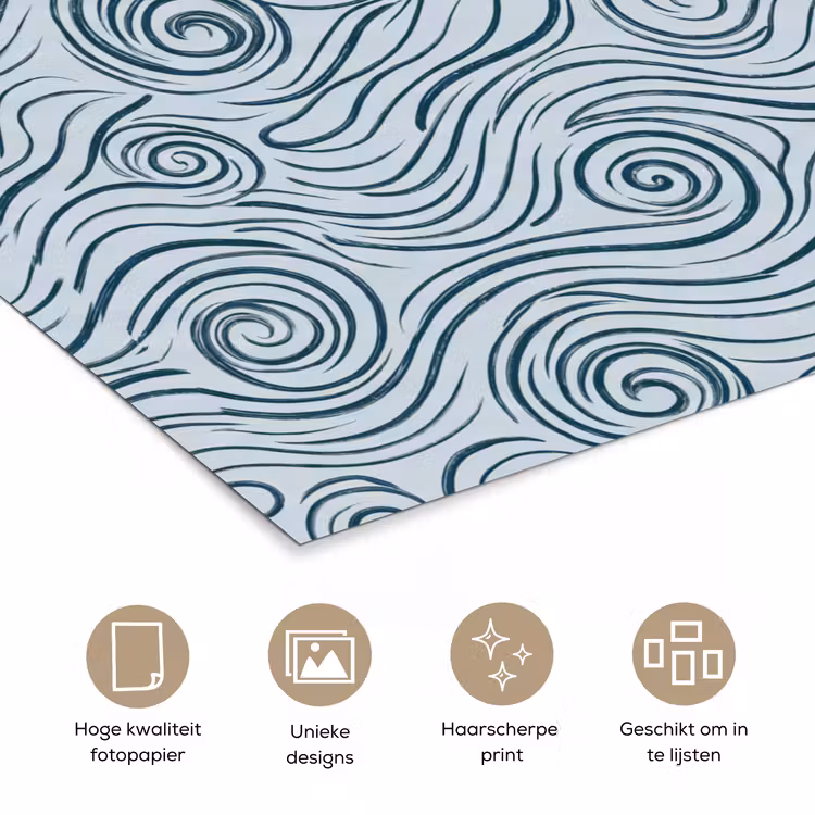 Patroon - Golven - Abstract - Modern - Blauw poster papier klein -closeup_NL