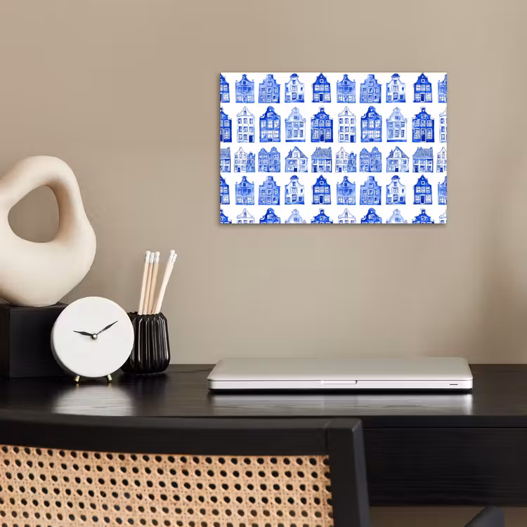 Patroon - Huizen - Blauw poster papier klein 62 -sfeer1