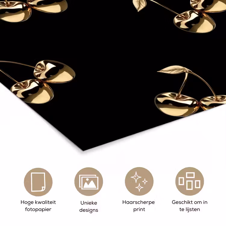 Patroon - Kersen - Goud - Chrome poster papier klein -closeup_NL