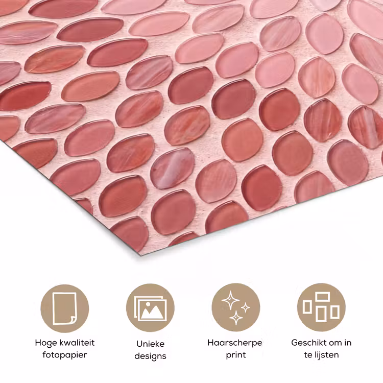 Patroon - Mozaïek - Ovaal - Abstract - Roze poster papier klein -closeup_NL