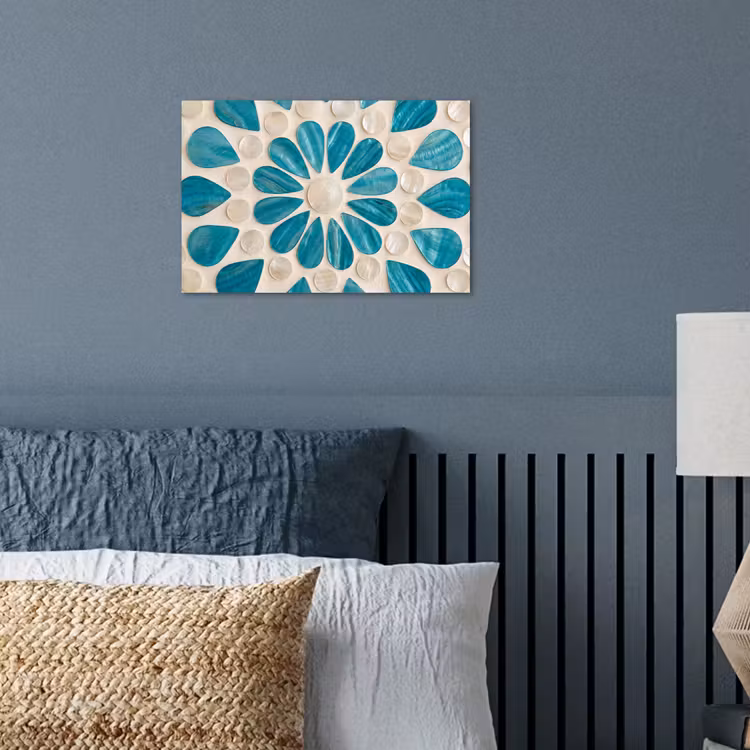 Patroon - Mozaïek - Schelpen - Abstract - Turquoise poster papier klein -sfeer2