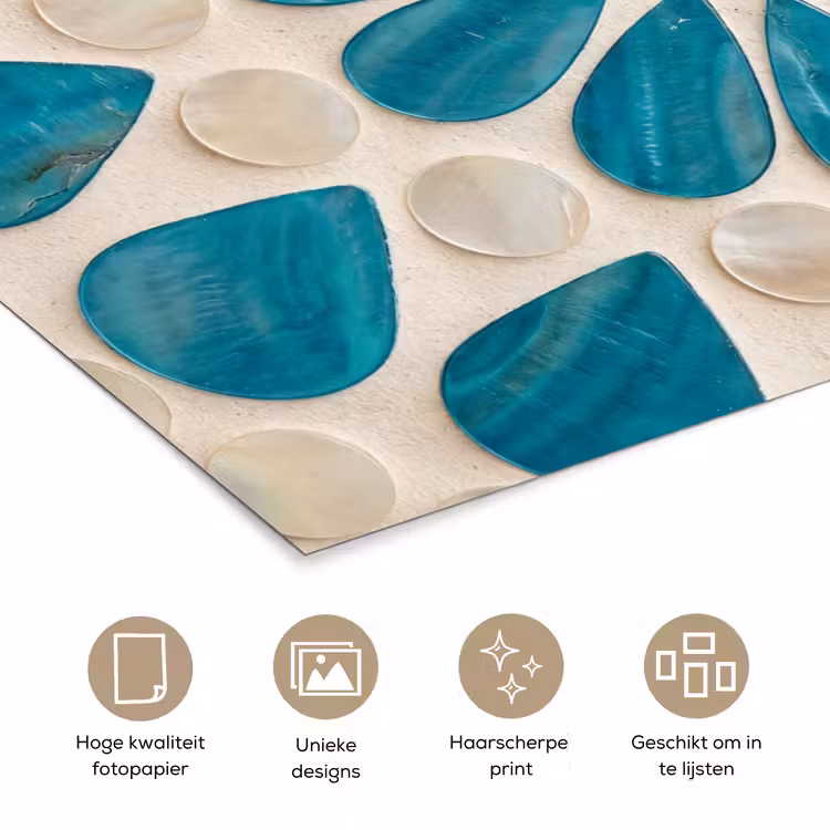 Patroon - Mozaïek - Schelpen - Abstract - Turquoise poster papier klein -closeup_NL