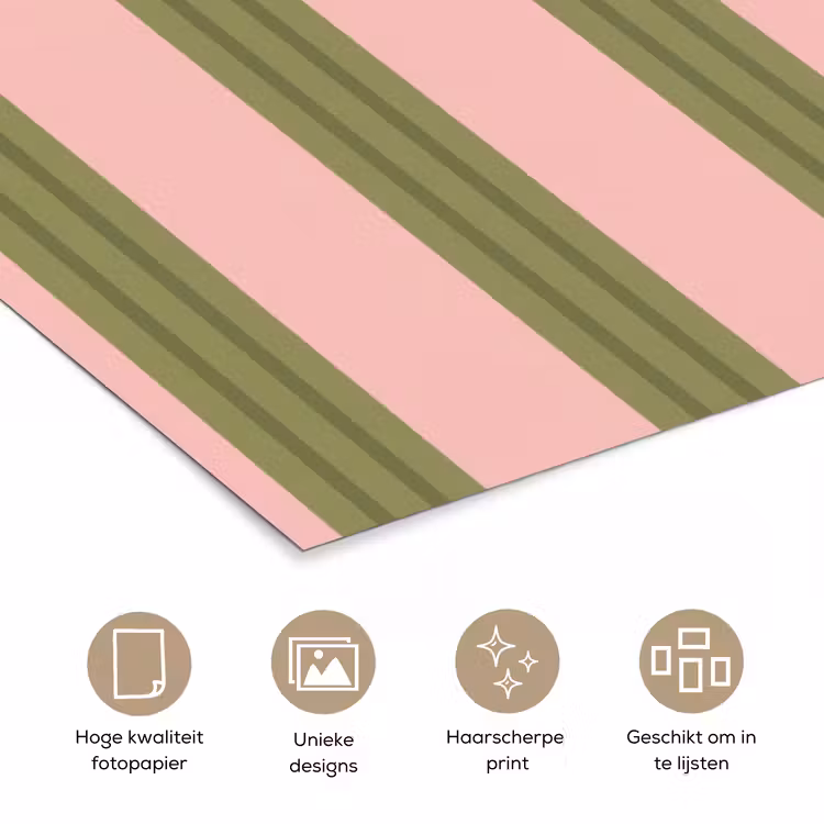 Patroon - Strepen - Abstract - Roze - Groen poster papier klein -closeup_NL
