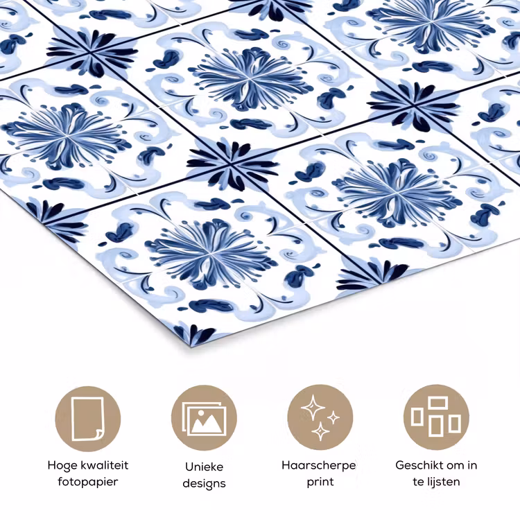 Patroon - Tegel - Blauw poster papier klein 62 -closeup_NL