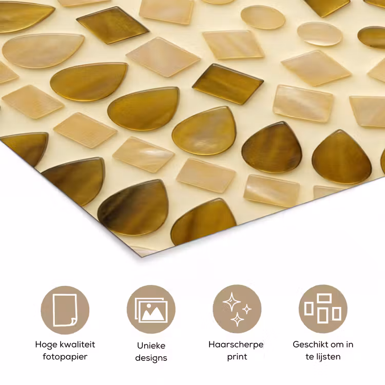 Patroon - Vormen - Mozaïek - Abstract - Goud poster papier klein -closeup_NL