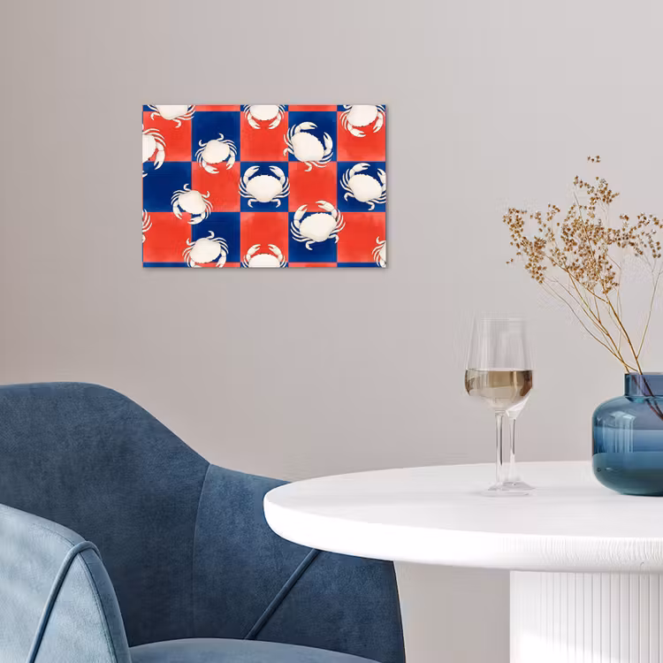 Patroon - Zeeleven - Rood - Blauw - Abstract poster papier klein -sfeer3