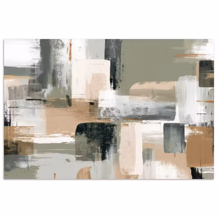 Penseelstreken - Abstract - Aardetinten poster papier klein -3d