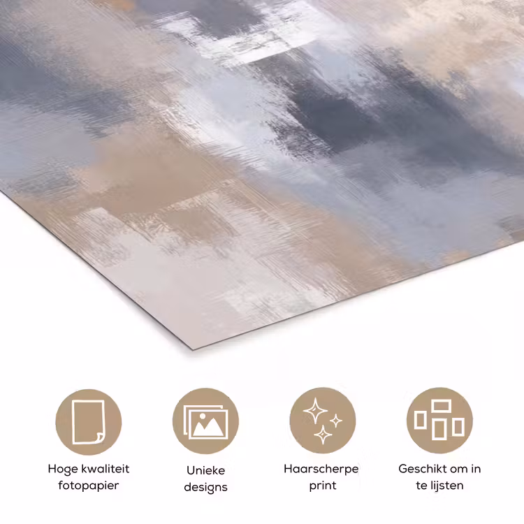 Penseelstreken - Schilderij - Beige poster papier klein -closeup_NL