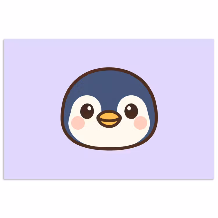 Pinguïn - Paars - Schattig poster papier klein -3d