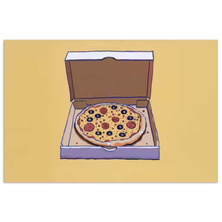 Pizza - Doos - Salami - Illustratie poster papier klein -3d