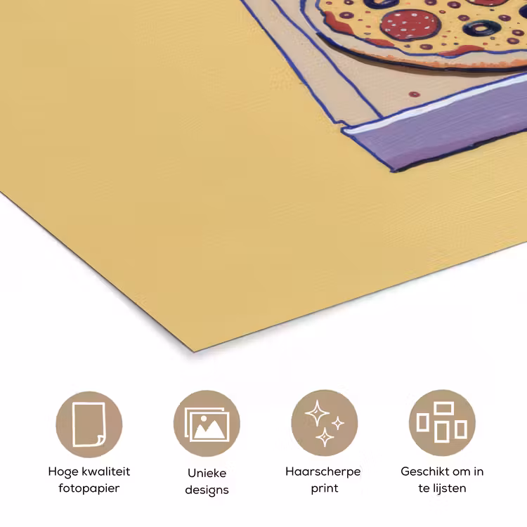 Pizza - Doos - Salami - Illustratie poster papier klein -closeup_NL