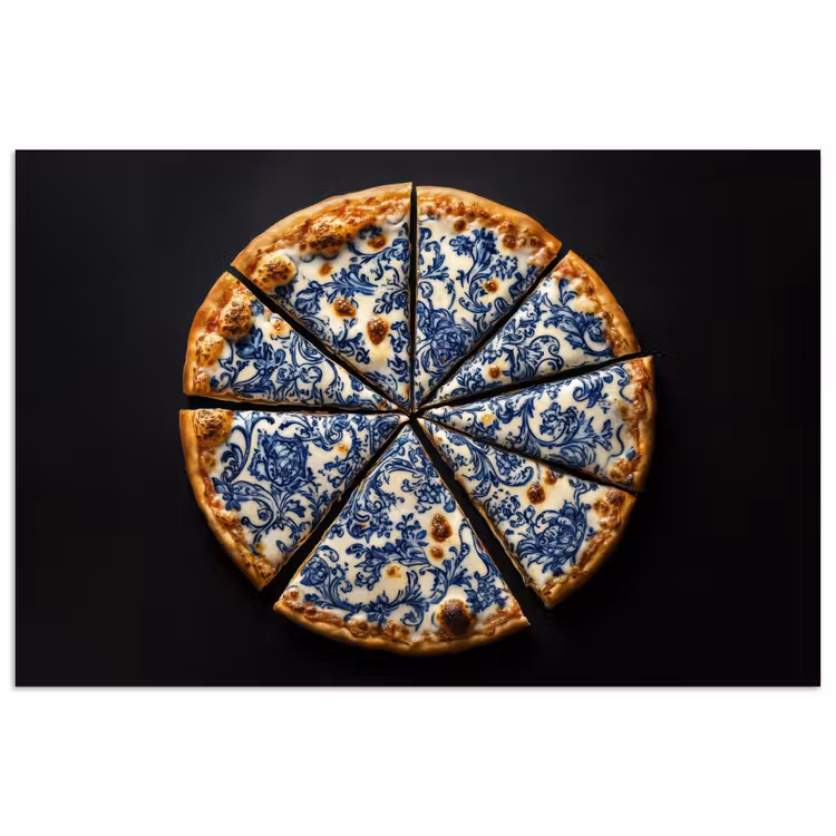 Pizza - Eten - Delftsblauw poster papier klein -3d