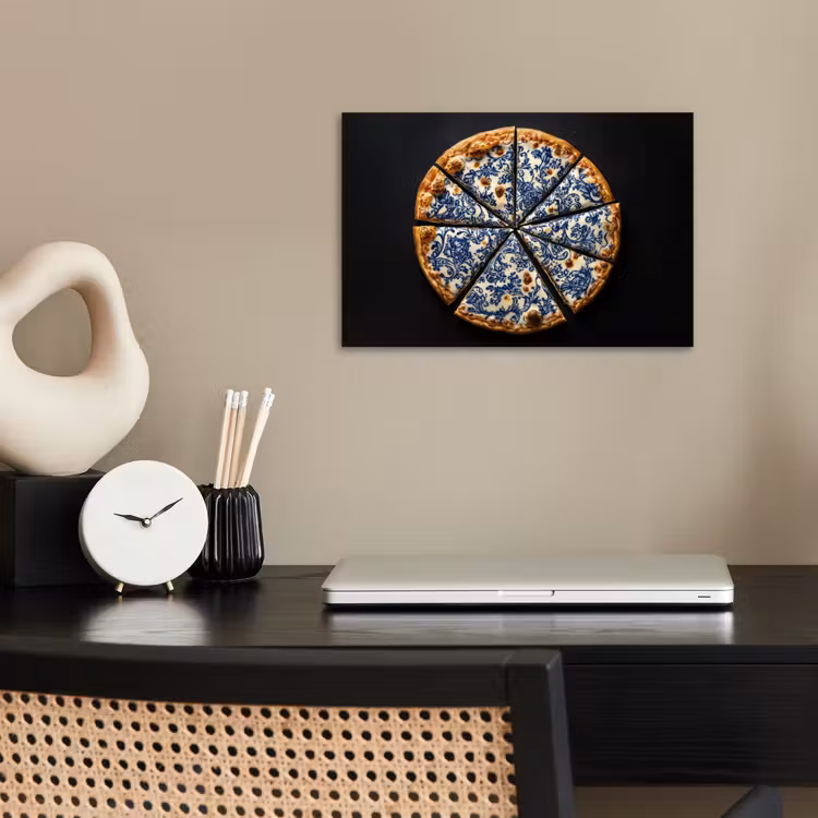 Pizza - Eten - Delftsblauw poster papier klein -sfeer1