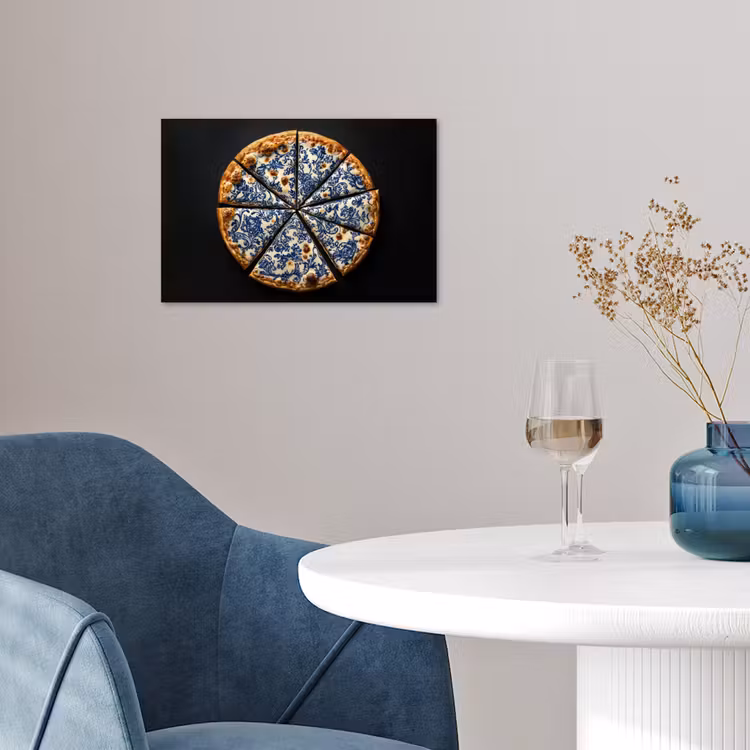 Pizza - Eten - Delftsblauw poster papier klein -sfeer3