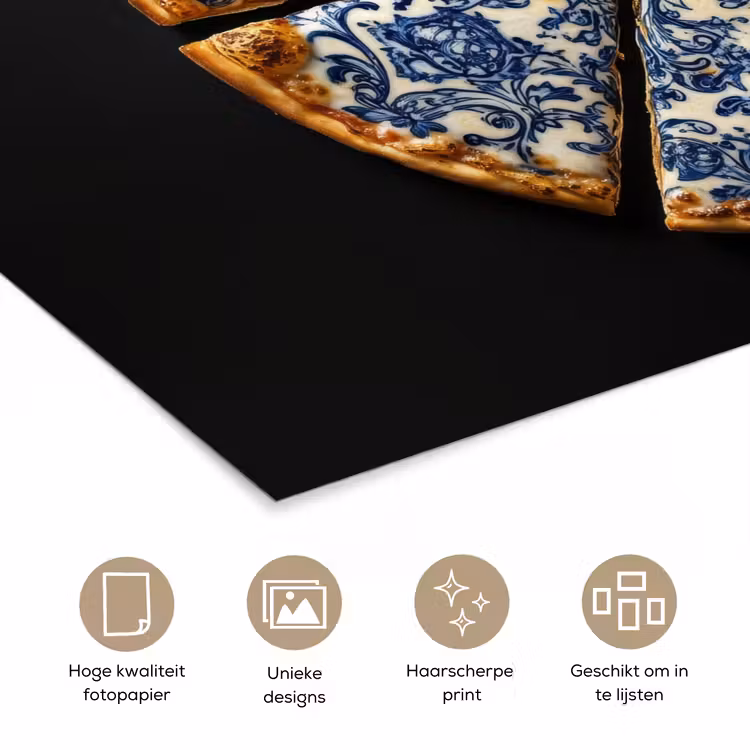 Pizza - Eten - Delftsblauw poster papier klein -closeup_NL