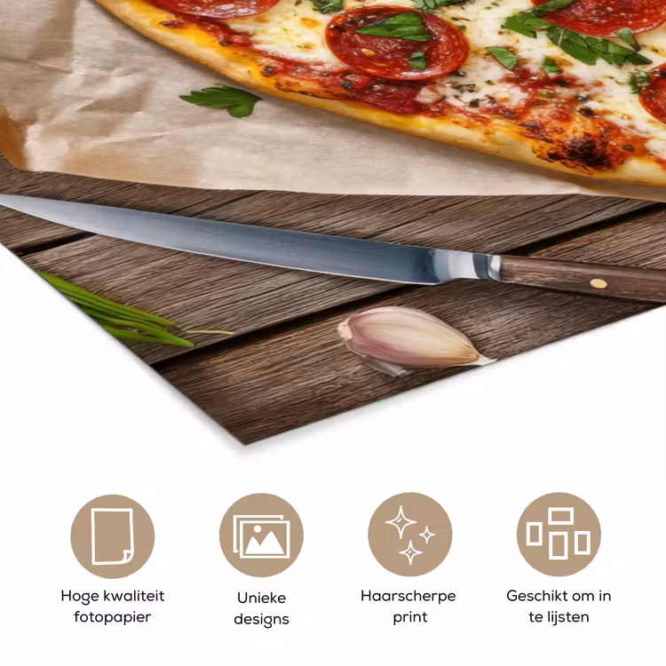 Pizza - Hart - Pepperoni - Tomaat poster papier klein -closeup_NL