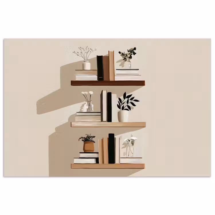 Plankjes - Boeken - Vaasjes - Planten poster papier klein -3d