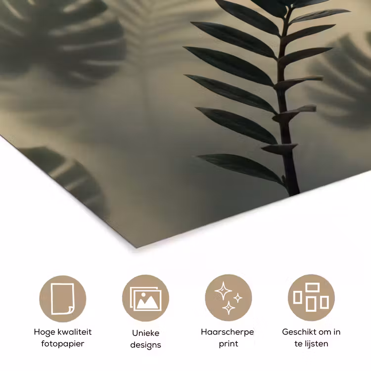 Planten - Bladeren - Schaduwen - Groen - Modern poster papier klein -closeup_NL