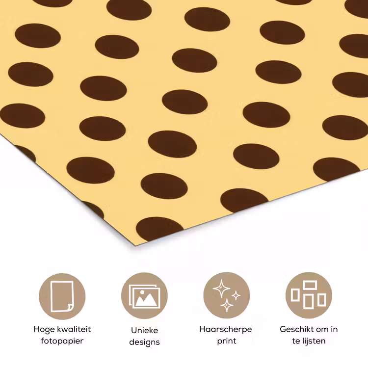 Polka Dot - Stippen - Retro - Geel - Bruin poster papier klein 62 -closeup_NL