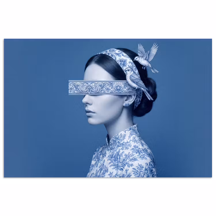 Portret - Klassiek - Wit - Blauw poster papier klein -3d