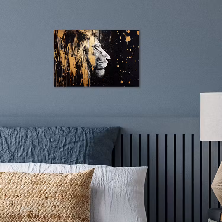 Portret - Leeuw - Abstract - Goud poster papier klein -sfeer2
