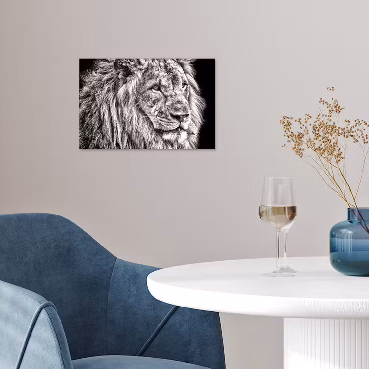 Portret - Leeuw - Zwart wit poster papier klein -sfeer3