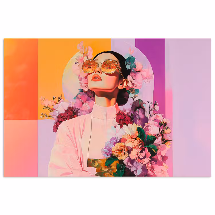 Portret - Vrouw - Abstract - Bloemen poster papier klein -3d